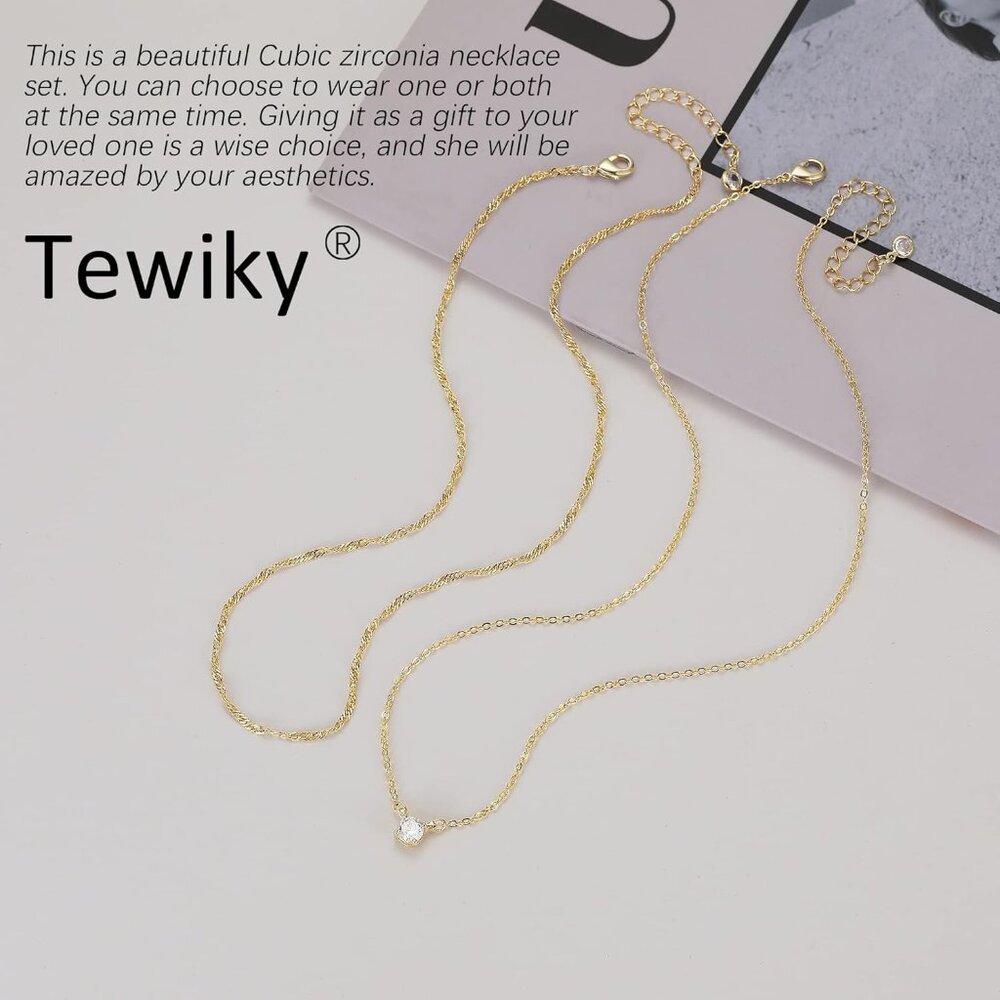 Dainty 14k Gold Plated/Silver Cubic Zirconia Necklaces for Women, Simple CZ Jewe - Picture 6 of 9